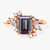 Emerald Cut Lab Alexandrite Engagement Ring with Marquise and Round Moissanite Sidestones