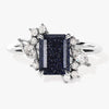 Emerald Cut Blue Sandstone Engagement Ring with Marquise and Round Moissanite Sidestones.