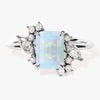 Emerald Cut Opal Engagement Ring with Marquise and Round Moissanite Sidestones