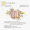 Emerald Cut Peach Morganite Engagement Ring with Round and Marquise Moissanites