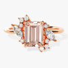 Emerald Cut Peach Morganite Engagement Ring with Round and Marquise Moissanites