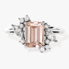 Emerald Cut Peach Morganite Engagement Ring with Round and Marquise Moissanites