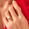 Emerald Cut Moonstone Engagement Ring with Marquise and Round Moissanite Sidestones