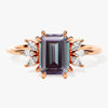 Emerald Cut Lab Alexandrite Engagement Ring with Marquise Moissanite Sidestones