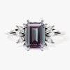 Emerald Cut Lab Alexandrite Engagement Ring with Marquise Moissanite Sidestones