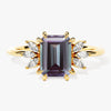 Emerald Cut Lab Alexandrite Engagement Ring with Marquise Moissanite Sidestones