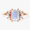 Emerald Cut Moonstone Engagement Ring with Marquise Moissanite Sidestones