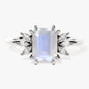 Emerald Cut Moonstone Engagement Ring with Marquise Moissanite Sidestones
