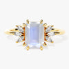 Emerald Cut Moonstone Engagement Ring with Marquise Moissanite Sidestones