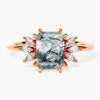 Emerald Cut Moss Agate Engagement Ring with Marquise Moissanite Sidestones