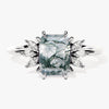 Emerald Cut Moss Agate Engagement Ring with Marquise Moissanite Sidestones