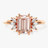 Emerald Cut Peach Morganite Engagement Ring with Marquise Sidestones