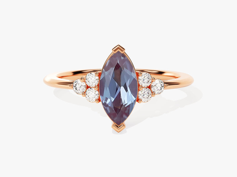 Marquise Lab Alexandrite Engagement Ring with Moissanite Sidestones