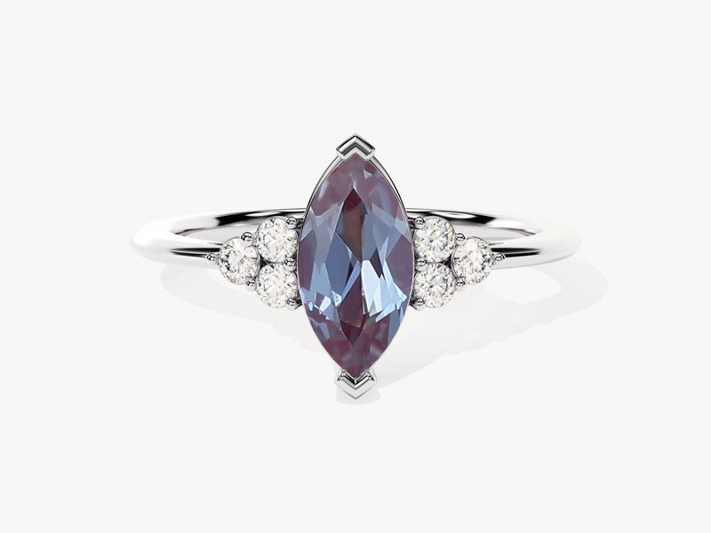 Marquise Lab Alexandrite Engagement Ring with Moissanite Sidestones