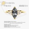 Marquise Black Rutilated Quartz Engagement Ring with Moissanite Sidestones