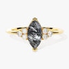 Marquise Black Rutilated Quartz Engagement Ring with Moissanite Sidestones