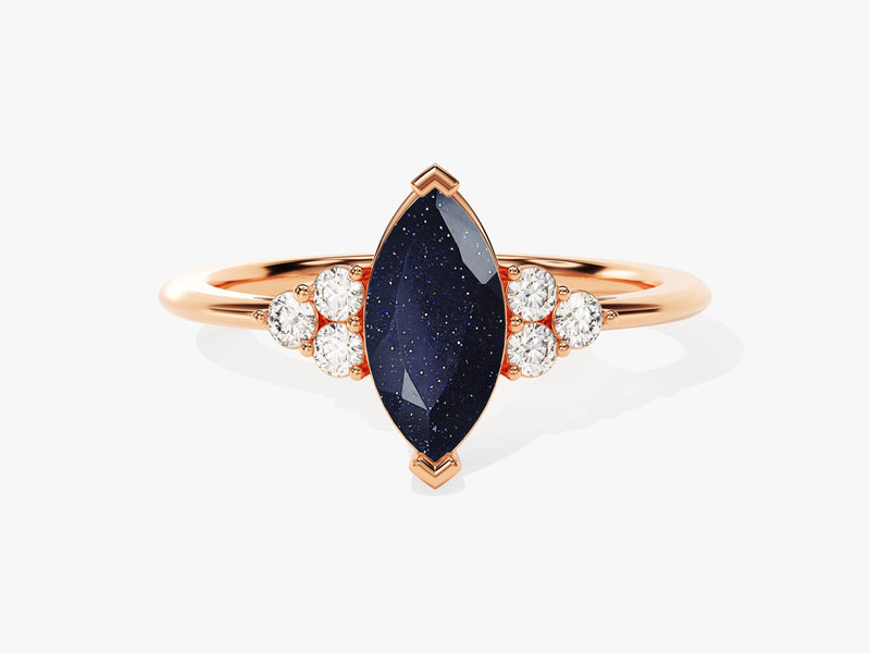 Marquise Blue Sandstone Engagement Ring with Moissanite Sidestones.