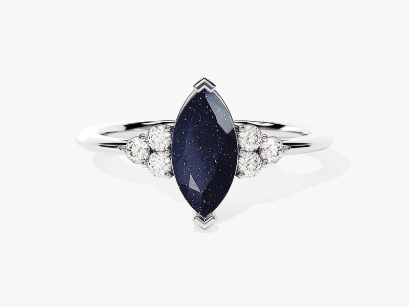 Marquise Blue Sandstone Engagement Ring with Moissanite Sidestones.
