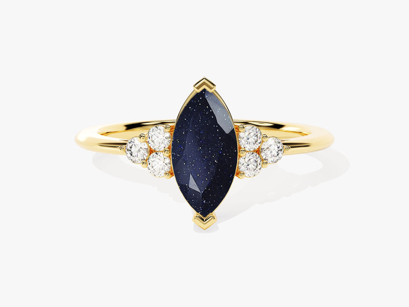 Marquise Blue Sandstone Engagement Ring with Moissanite Sidestones.