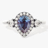 Pear Halo Lab Alexandrite Engagement Ring with Moissanite Sidestones