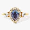 Pear Halo Lab Alexandrite Engagement Ring with Moissanite Sidestones