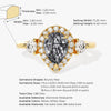 Pear Halo Black Rutilated Quartz Engagement Ring with Moissanite Sidestones.