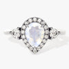 Pear Halo Moonstone Engagement Ring with Moissanite Sidestones