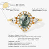Pear Halo Moss Agate Engagement Ring with Moissanite Sidestones