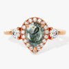 Pear Halo Moss Agate Engagement Ring with Moissanite Sidestones