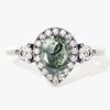 Pear Halo Moss Agate Engagement Ring with Moissanite Sidestones