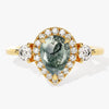 Pear Halo Moss Agate Engagement Ring with Moissanite Sidestones