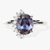 Oval Lab Alexandrite Engagement Ring with Round Moissanite Sidestones