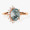 Oval Moss Agate Engagement Ring with Round Moissanite Sidestones