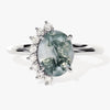 Oval Moss Agate Engagement Ring with Round Moissanite Sidestones