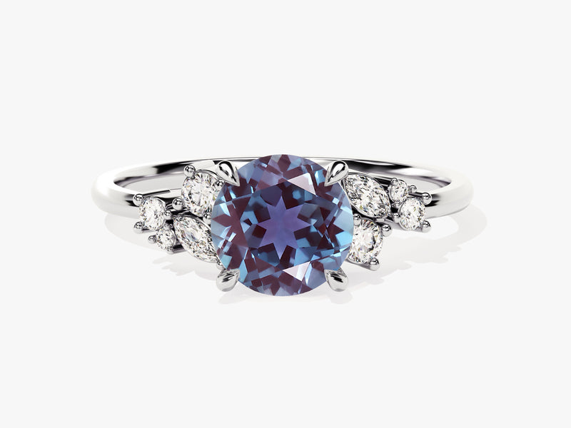 Round Lab Alexandrite Engagement Ring with Moissanite Cluster