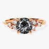 Round Black Rutilated Quartz Engagement Ring with Moissanite Cluster