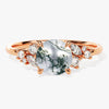 Round Moss Agate Engagement Ring with Moissanite Cluster