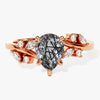 Pear Black Rutilated Quartz Engagement Ring with Moissanite Cluster.