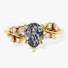 Pear Black Rutilated Quartz Engagement Ring with Moissanite Cluster.