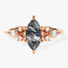Marquise Black Rutilated Quartz Engagement Ring with Moissanite Cluster