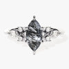 Marquise Black Rutilated Quartz Engagement Ring with Moissanite Cluster