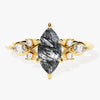 Marquise Black Rutilated Quartz Engagement Ring with Moissanite Cluster