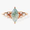 Marquise Moss Agate Engagement Ring with Moissanite Cluster