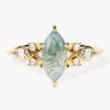 Marquise Moss Agate Engagement Ring with Moissanite Cluster