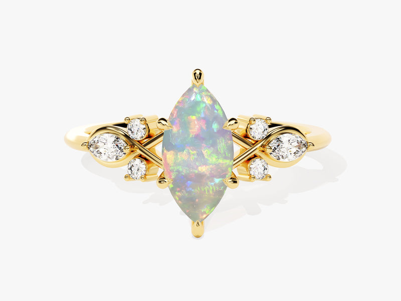 Marquise Opal Engagement Ring with Moissanite Cluster