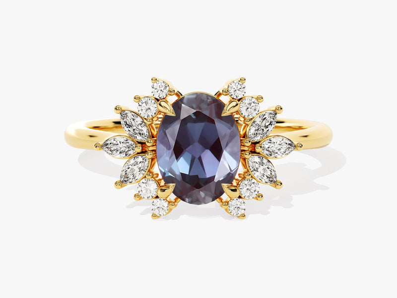 Oval Lab Alexandrite Engagement Ring with Moissanite Cluster