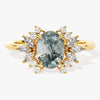 Oval Moss Agate Engagement Ring with Moissanite Cluster
