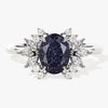 Oval Blue Sandstone Engagement Ring with Moissanite Cluster.