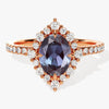 Oval Halo Lab Alexandrite Engagement Ring with Moissanite Sidestones