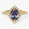 Oval Halo Lab Alexandrite Engagement Ring with Moissanite Sidestones